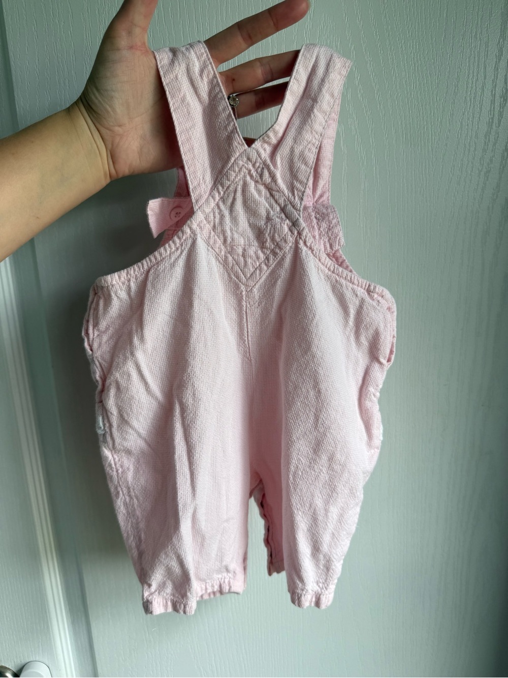 Vintage Pink Baby gingham Overalls with Embroidery and lace trim - Picture 6 of 6